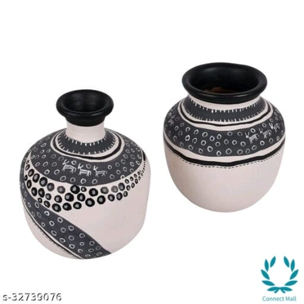 Vase Earthen White Warli (Set of 2) Handicraft  like Madhubani and Warli. 